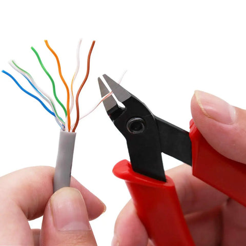 Pro Grade Flush Cutter Wire Cutters With Anti Slip Handles cutting copper wire, red handles for electronics and jewelry making