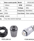 Powerful Water Cooled CNC Spindle Motor 5.5KW 380V 11A 24000 RPM With ER25 Chuck And 4 Hole Aerial Plug 120mm Diameter details