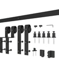 Bypass Double Glass Barn Door Kit With 6.6 Ft Hardware components, including rollers and guides, for easy assembly.