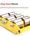 6 Alloy steel wheels for Heavy Duty Machinery Moving Skates With 17600 Lb Load Rating, designed for rough outdoor surfaces.