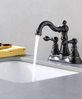 Oil Rubbed Bronze Two Handle Bathroom Sink Faucet for 3-Hole 4-Inch Center Set with Pop-Up Drain, 360 Degree Swivel Spout