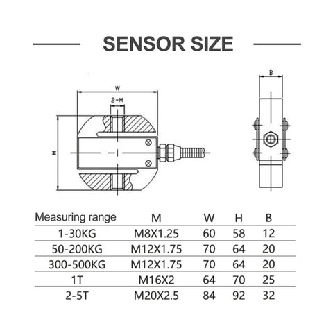 Technical drawing of S Type Circular Tension And Pressure Sensor For Industrial Weighing Systems And Hoisting Equipment, dimensions detailed.