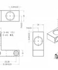 Technical drawing and 3D model of 90 Degree Micro Steering Gearbox Right Angle Bevel Drive 1 to 1 Transmission for DIY Projects