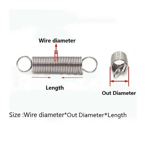 Tough As Nails Galvanized Steel Double Loop Tension Spring 300mm showing specifications for wire diameter and length.