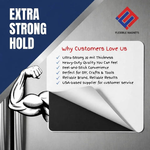 Sticky Magnetic Sheets With Adhesive Backing 8.5 X 11 Inches, 10 Pack, 20 Mil Thick, strong hold, advertising features and benefits