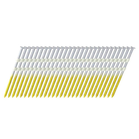 21 Degree Exterior Galvanized Framing Nails For Wood-To-Wood Builds, Plastic Strip Collated Fasteners, Round Head, Smooth Shank, 3-1/4 In X.131 In