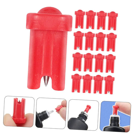 100 Pack Precision Eyelash Glue Bottle Nozzle Pins Anti Clog Plastic Tips Fits Standard Cosmetic Bottles, red nozzles for glue management.