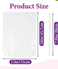 150 Piece Poultry Shrink Bag Kit With Heavy Duty Zip Ties, 13X18 Inch Clear Heat Seal Wrap showing size dimensions and zip tie length.