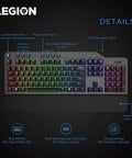 Full Size Mechanical Gaming Keyboard Featuring Top Tier Rgb Lighting And Snappy Red Switches with media controls and detachable palm rest.