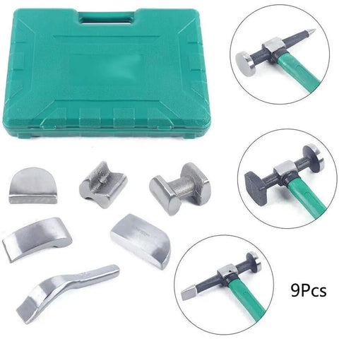 9 Piece Auto Body Hammer And Dolly Dent Repair Kit For Fender Sheet Metal Shaping And Car Body Correction Pro Grade Tools