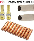 MIG MAG Welding Torch Consumables Kit 14 Piece 14AK Compatible Gas Nozzle Contact Tips Nozzle Holder Pro Grade Copper Set