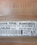 Single guide rail R160520431 660.00 mm precision profile, packaging label view with serial number and specifications