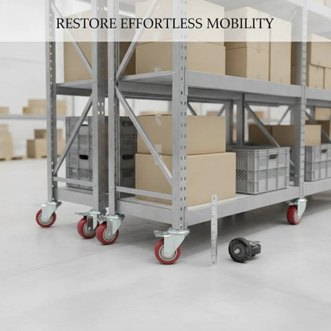 Red Polyurethane Plate Caster With Steel Core For Warehouse Carts And Service Trolleys on industrial shelving