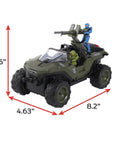 Halo Infinite RC Battle Hog UNSC Warthog With Master Chief And Spartan 2.4 GHz Remote Control Car dimensions visible.