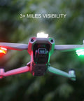 Drone in flight with Drone Strobe Light Anti Collision Beacon For Night Flying With FAA Compliance Ultra Bright 5x3W LEDs.