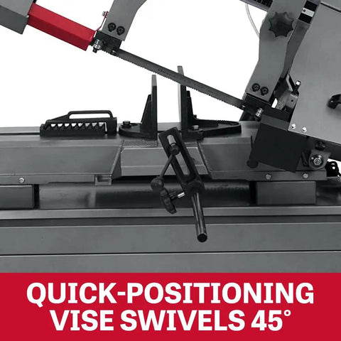 Horizontal Bandsaw 10 In By 18 In With Hydraulic Downfeed 2 HP 230V Single Phase Self Propelled Blade Brush Quick Positioning Vise Swivels 45 Degrees Auto Shutoff Heavy Duty Pro Grade Metalworking Saw For Smooth Cuts