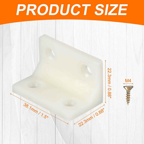The Real Deal 50 Pack Yellow Large Square L Brackets 1.5 By 0.9 Inch Thick Plastic Corner Braces With Screws shown with dimensions.