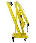 Heavy Duty Folding Engine Hoist Featuring A Badass Steel Frame And Six Swiveling Casters For No Sweat Moves Around The Garage in yellow.