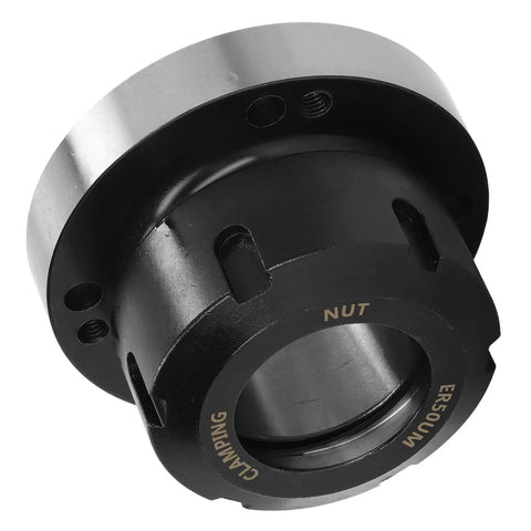 Heavy Duty ER50 Collet Chuck With 100Mm Diameter And Seven Holes For Lathe Milling CNC Machine Tool Made From Carbon Steel for durable cutting, close-up of clamping nut.