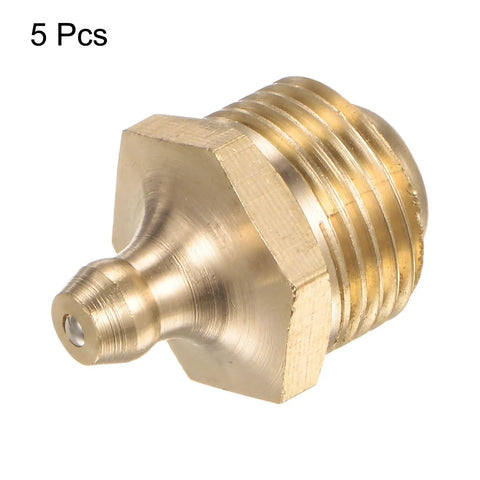 Five Pack Brass Straight Grease Fittings R3/8-19 SAE Thread Hydraulic Grease Nipples for Cars and Auto Maintenance