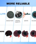 Comparison of quick change sanding discs showing smoother, higher quality, safer, and tougher 92 Piece 2 Inch Quick Change Sanding Discs Set with 1/4 Inch Roll Lock Pad for Metal Finishing, and Burr Cleanup, Includes 30 Coarse, 30 Medium, 30 Fine Grits, Plus Two Shank Types Round and Hex for Pneumatic or Electric Die Grinders