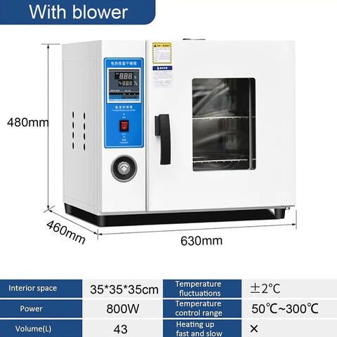 Heavy Duty Electric Heating Blast Drying Oven With Digital Temp Control, 800W, 43L capacity, ideal for precise lab germination tasks.