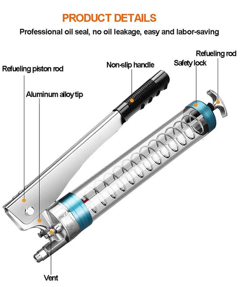 Workhorse Heavy Duty Lever Action Grease Gun With Three Way Loading 8000 PSI 900cc Capacity showing aluminum alloy and handle