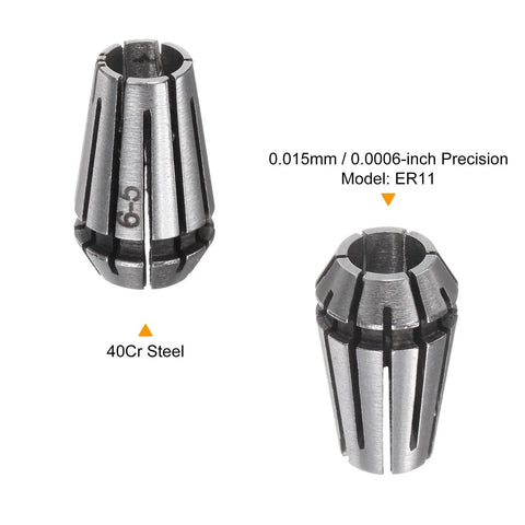 ER11 6mm Spring Collet Chuck Set High Precision 0.015mm For CNC Engraving Machine Lathe Milling Tools 2 pieces, close-up of steel collets