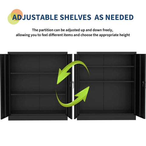 Garage Tool Storage Cabinet With Lock, Built Tough Heavy Duty 35 Inch Steel Cabinet With Two Adjustable Shelves open view