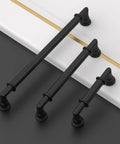 Six Pack 5 Inch Matte Black Cabinet Handles for kitchen cabinets in modern satin black finish on black and white surface.