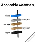 Applicable materials for Badass Precision 3 Inch Pin End Scroll Saw Blades: plastics, metals, soft wood, hard wood, copper.