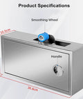 Heavy Duty Stainless Steel Desktop Carton Sealer With Smooth Adhesion Wheels No Power Needed Manual Tape Cutter showing specifications.