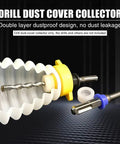 Silicone Drill Dust Cover Baffle With Quick Attach Dust Collector, yellow and white, showing attachment for hammer drills.