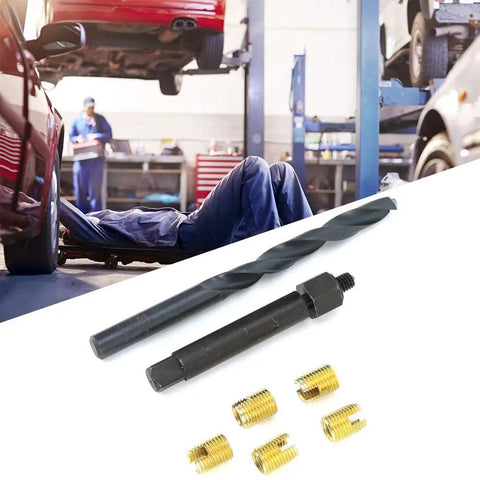 12 Piece M6x1 Thread Repair Kit With Self Tapping Inserts Drill Bit And Installation Tool For Automotive Marine And Home Appliance Repairs Durable Vibration Resistant And Easy To Use, drill bit and inserts