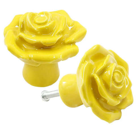 Total Game Changer Yellow Rose Ceramic Drawer Pulls With Smooth Glaze Finish For Kitchen Drawers And Vanity Storage Set Of Two
