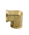 Side view of brass forged 90-degree elbow pipe fitting with female ends