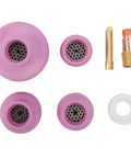 Ultimate Garosa Ceramic Welding Cup Set With Alumina High Temp Resilience For WP17 18 And 26 Torch Gear, pink ceramic cups and fittings.