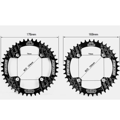 104 BCD Wide Bicycle Chainring Set For Road BMX And MTB Bikes 34T 38T 42T Aluminum Alloy with measurements