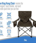 King Kong Camping Chair for adults with mesh cup holders, extra pockets, durable 600D fabric on powder-coated steel frame, clay color.