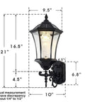 Solar Wall Lantern Outdoor Wireless Dusk To Dawn Light With 21 Inch Large LED Wall Sconce Fixture, clear glass, aluminum