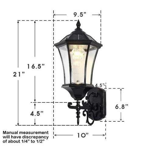 Solar Wall Lantern Outdoor Wireless Dusk To Dawn Light With 21 Inch Large LED Wall Sconce Fixture, clear glass, aluminum