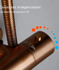 Top Tier Thermostatic Shower System With Brushed Rose Gold Rainfall And Handheld Spray showing temperature control dial at 38°.