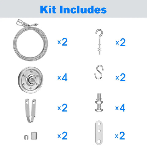 Heavy Duty Garage Door Cable And Spring Conversion Kit With Pulley System components displayed on white background