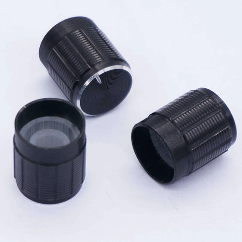Black knob cover cap set for Three 1K Ohm Linear Taper Rotary Potentiometers with 3 Pin XH2.54 3P Connector, shown in close-up