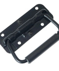 Hella Sturdy Black Spring Loaded Folding Carry Handle With Slick Rubber Grip Heavy Duty Surface Mount Brackets for toolboxes.