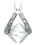 Everyday Carry 15 In 1 EDC Multitool Pliers with open tools showing blade, saw, scissors, multi hook in hollow skeleton design.