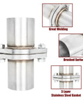 Top Shelf 2.25 Inch Exhaust Flange Pipe 2 Bolt Slotted Flange Stainless Steel Quick Fix Repair Kit close-up of great welding and brushed surface.