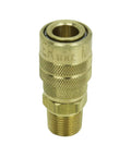 3/8 Inch MNPT M Style Quick Change Coupler For Air Tools, Handles Up To 300 PSI, Delivers About 40 SCFM, 250 F Max Temp, 1/4 Inch Basic Flow, USA Made, Box Of 10 brass body