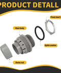 Game Changer 2 Inch Liquid Tight Conduit Connector Grey Set With Steel Locknut And Domed Nut parts including main body, dome nut, and EPDM washer.