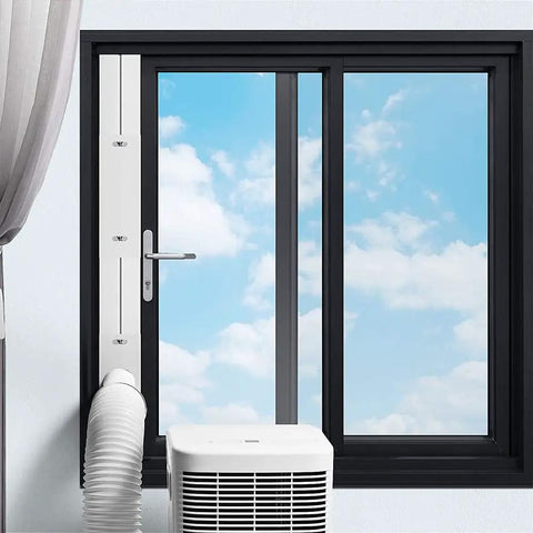 Portable Air Conditioner Window Vent Kit With 5.9 Inch Exhaust Hose adjustable window seal panel installed on horizontal window